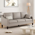 Modern 3-Seater Faux Leather Sofa with Curved Arms & Solid Wood Legs
