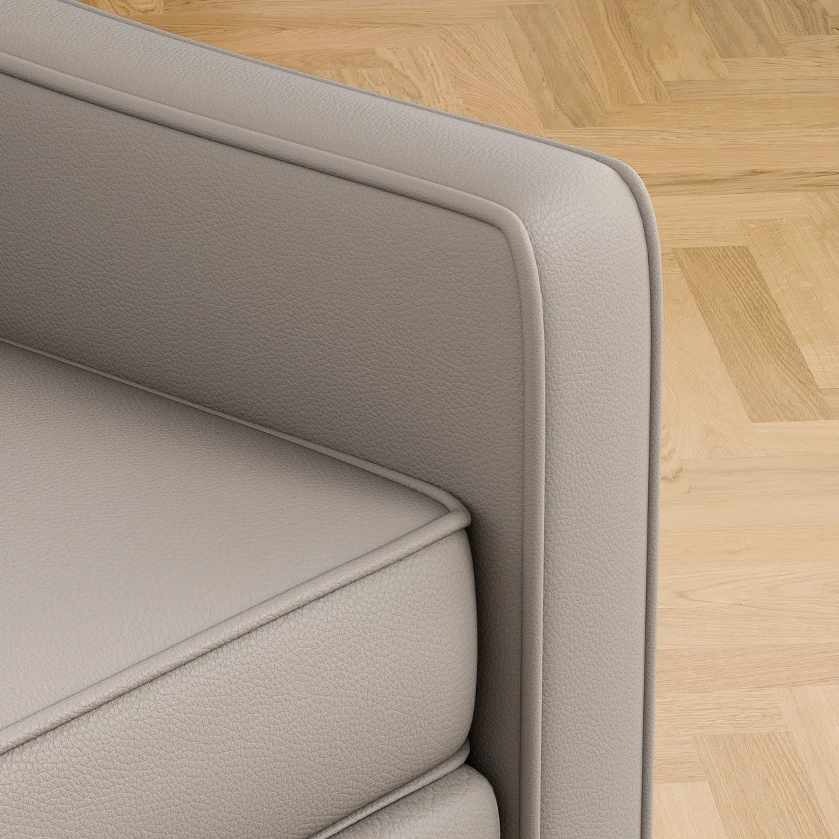 Modern 3-Seater Faux Leather Sofa with Curved Arms & Solid Wood Legs