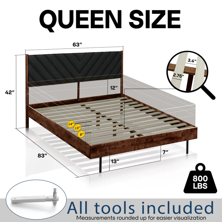 Aria Modern King Upholstered Platform Bed with Fabric Headboard