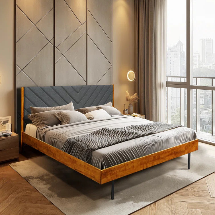 Aria Modern King Upholstered Platform Bed with Fabric Headboard