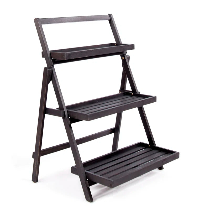 3-Tier Foldable Solid Wood Plant Stand – Black