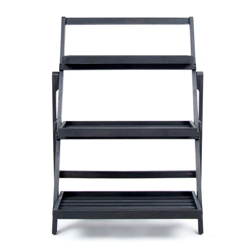 3-Tier Foldable Solid Wood Plant Stand – Black