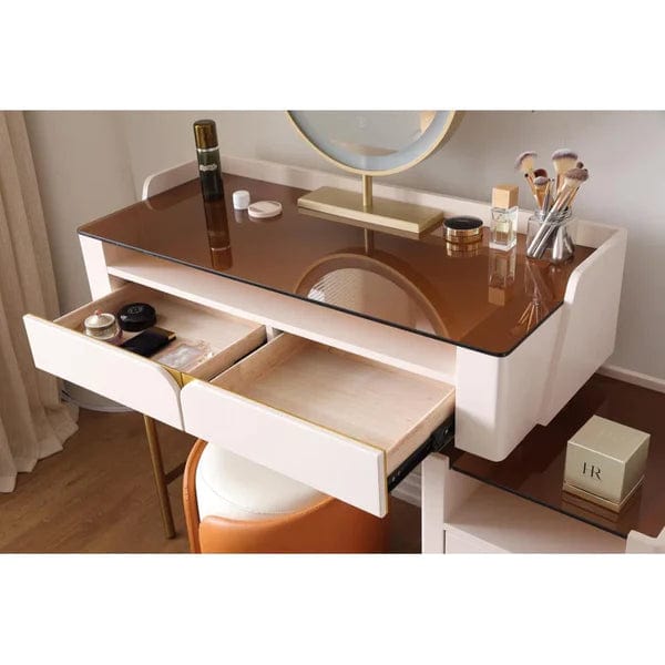 Manon Luxury Vanity dressing table design with light with stool, Modern Luxury Dressing Table Bedroom Furniture metal Dressers Salon with 4 Drawers Makeup Table and stool Combination Vanities for Makeup
