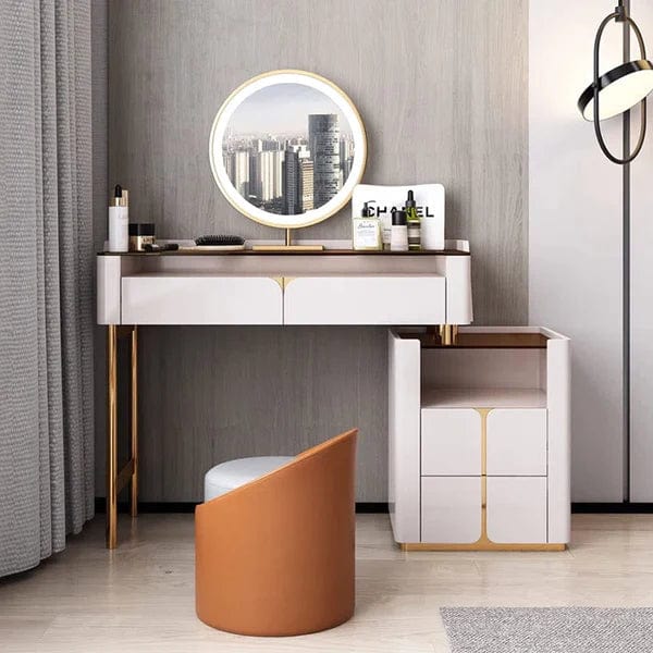 Manon Luxury Vanity dressing table design with light with stool, Modern Luxury Dressing Table Bedroom Furniture metal Dressers Salon with 4 Drawers Makeup Table and stool Combination Vanities for Makeup