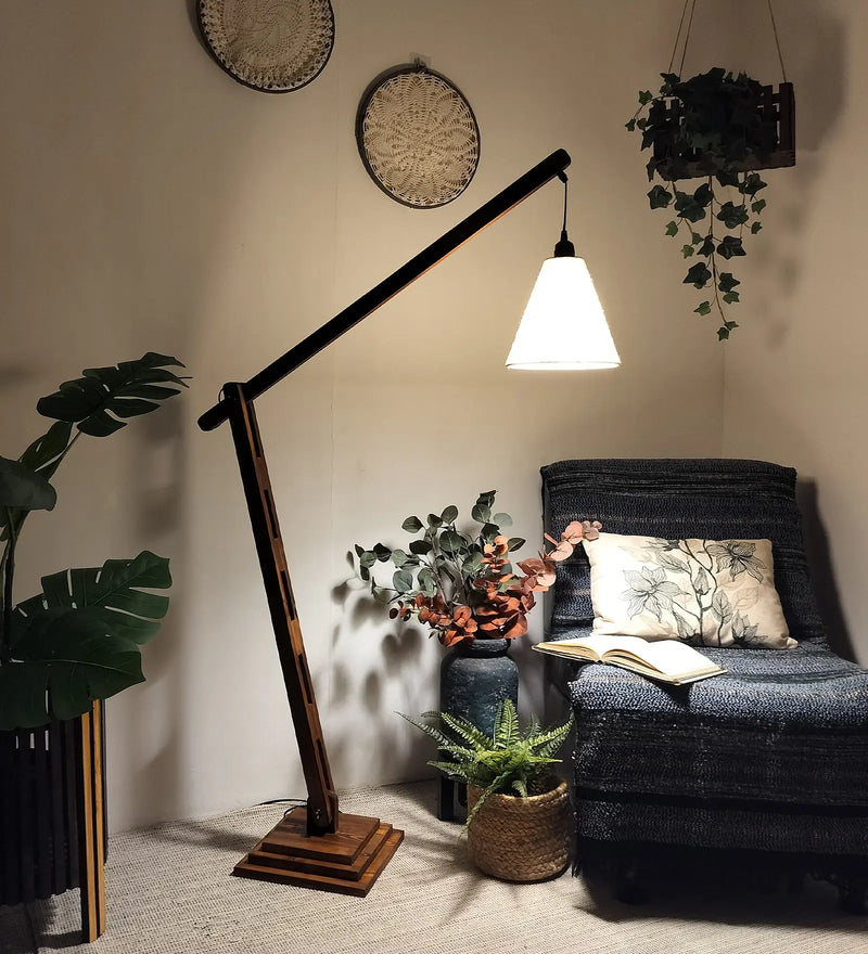 Fisher-Wooden-Floor-Lamp-8.jpg Wooden Floor Lamp with Brown Base and Jute Fabric Lampshade (BULB NOT INCLUDED) - Image 1