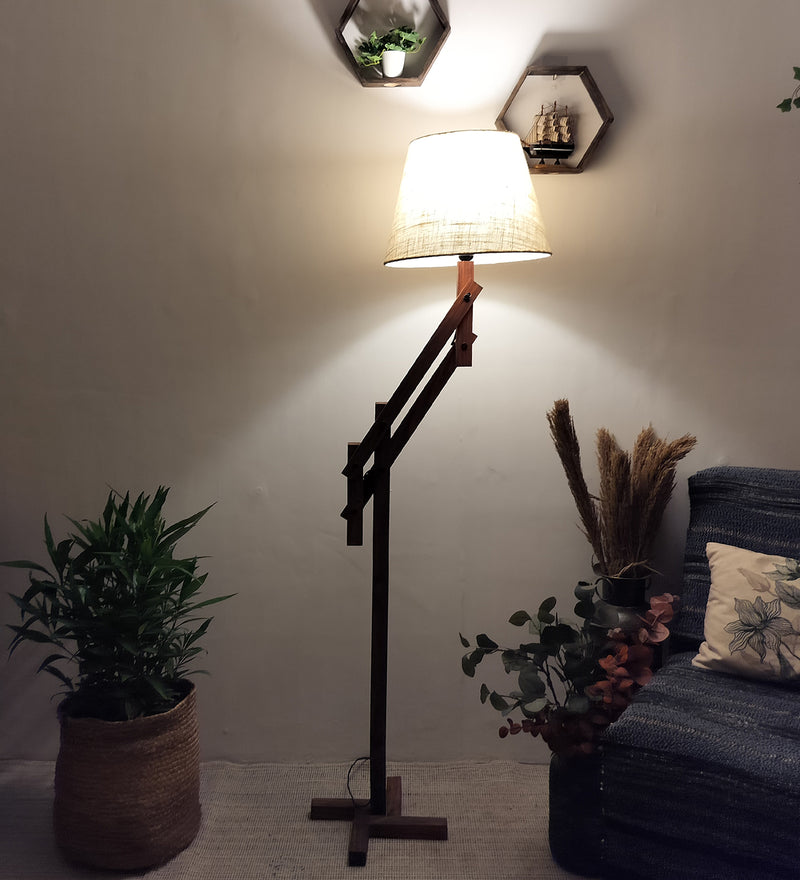 Flamingo-Wooden-Floor-Lamp-7.jpg Flamingo Wooden Floor Lamp with Brown Base and Beige Fabric Lampshade - Image 1