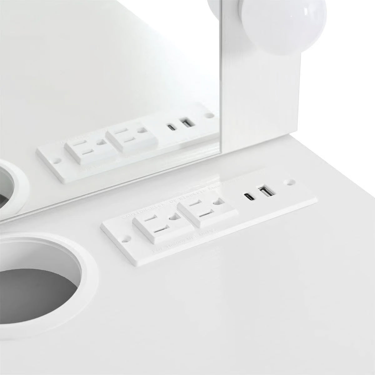 Wall-Mounted Floating Makeup Vanity – Mirror with 3-Color LED Lights, Power Outlet & Storage