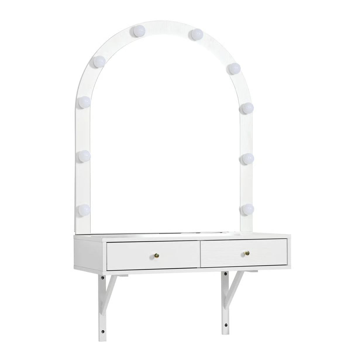 Wall-Mounted Floating Makeup Vanity – Mirror with 3-Color LED Lights, Power Outlet & Storage