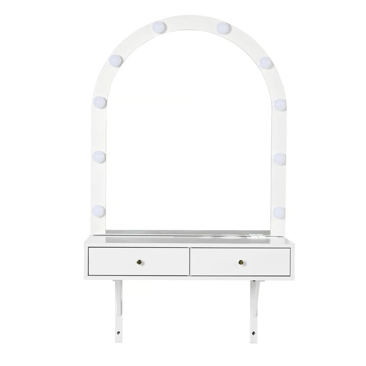 Wall-Mounted Floating Makeup Vanity – Mirror with 3-Color LED Lights, Power Outlet & Storage