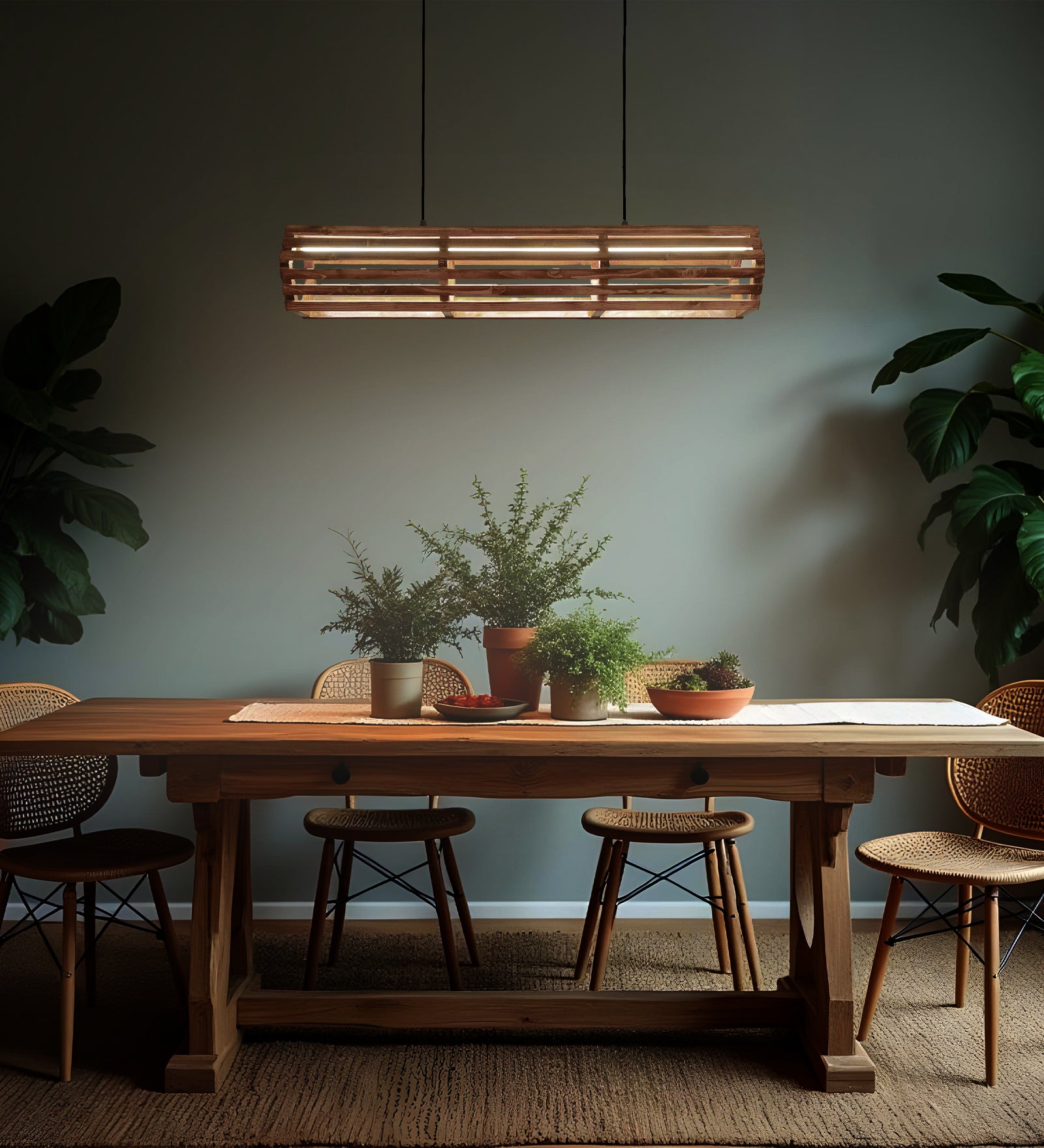 Flora 36 Baton Brown Wooden LED Hanging Lamp