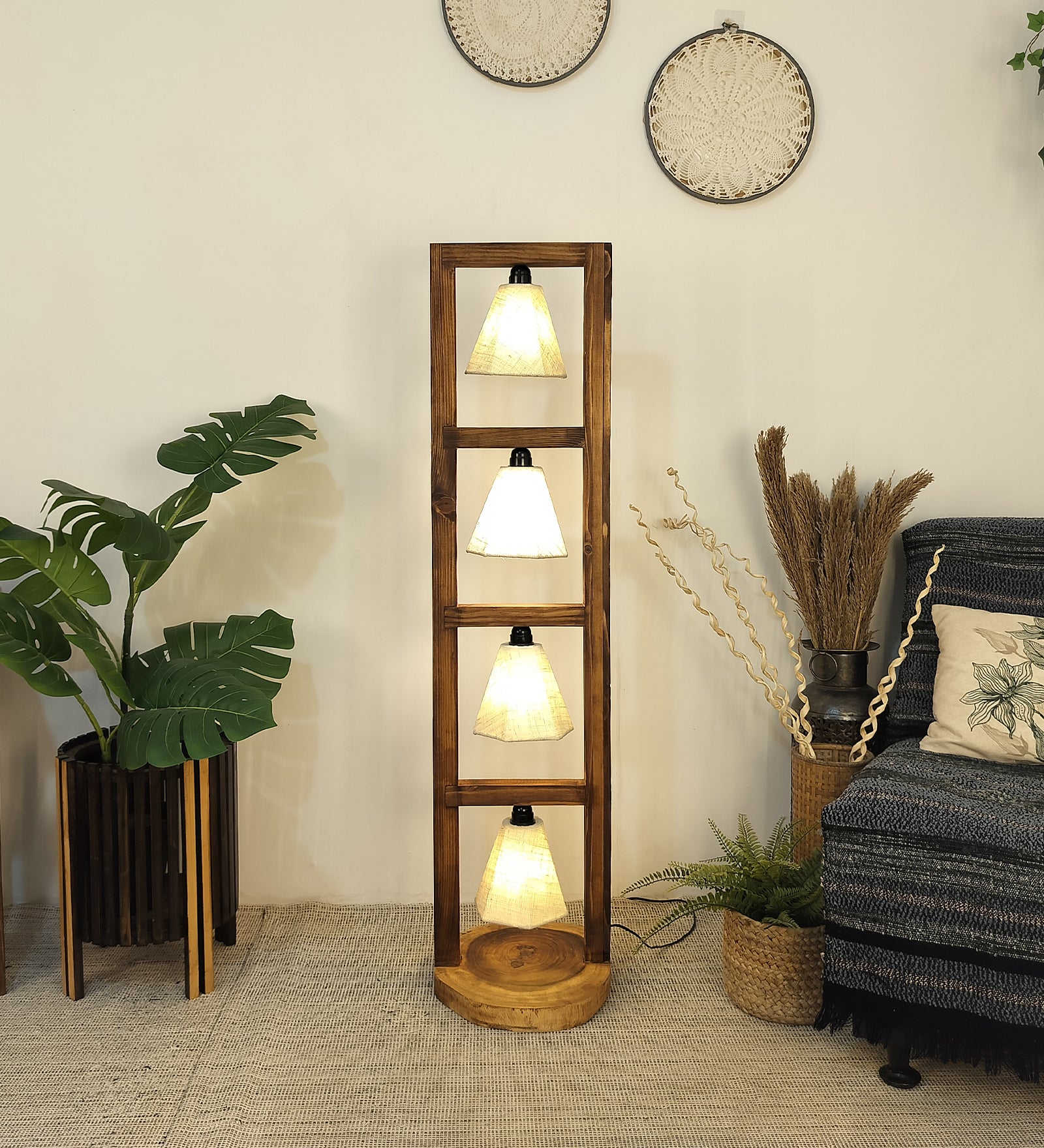 Florent Wooden Floor Lamp with Brown Base and Jute Fabric Lampshade (BULB NOT INCLUDED)