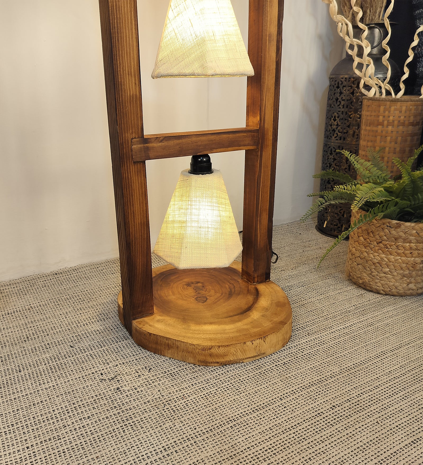 Florent Wooden Floor Lamp with Brown Base and Jute Fabric Lampshade (BULB NOT INCLUDED)