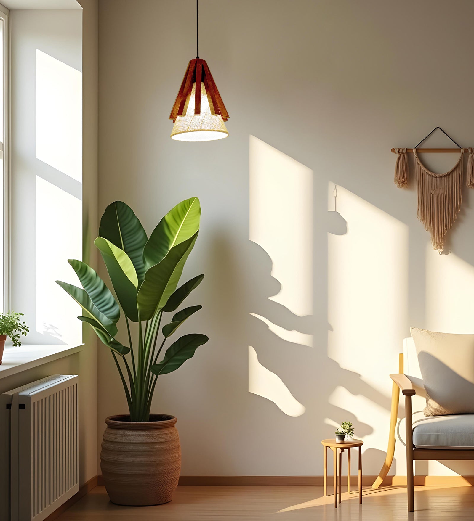 Flue Brown Wooden Single Hanging Lamp (BULB NOT INCLUDED)