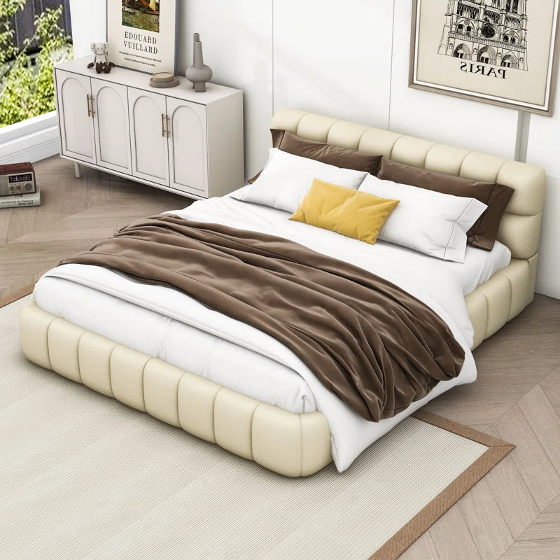 Froman Queen Size Linen Upholstered Platform Bed with Headboard and Slats
