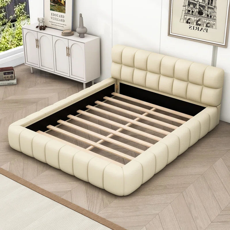 Froman Queen Size Linen Upholstered Platform Bed with Headboard and Slats