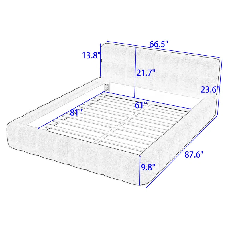 Froman Queen Size Linen Upholstered Platform Bed with Headboard and Slats