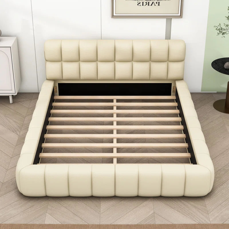 Froman Queen Size Linen Upholstered Platform Bed with Headboard and Slats