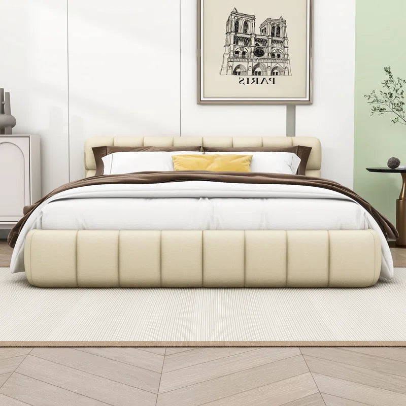 Froman Queen Size Linen Upholstered Platform Bed with Headboard and Slats