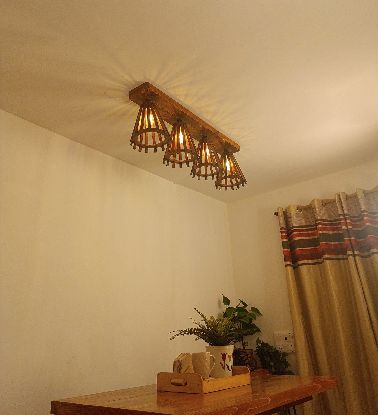 Funnel Brown Wooden 4 Series Ceiling Lamp (BULB NOT INCLUDED)