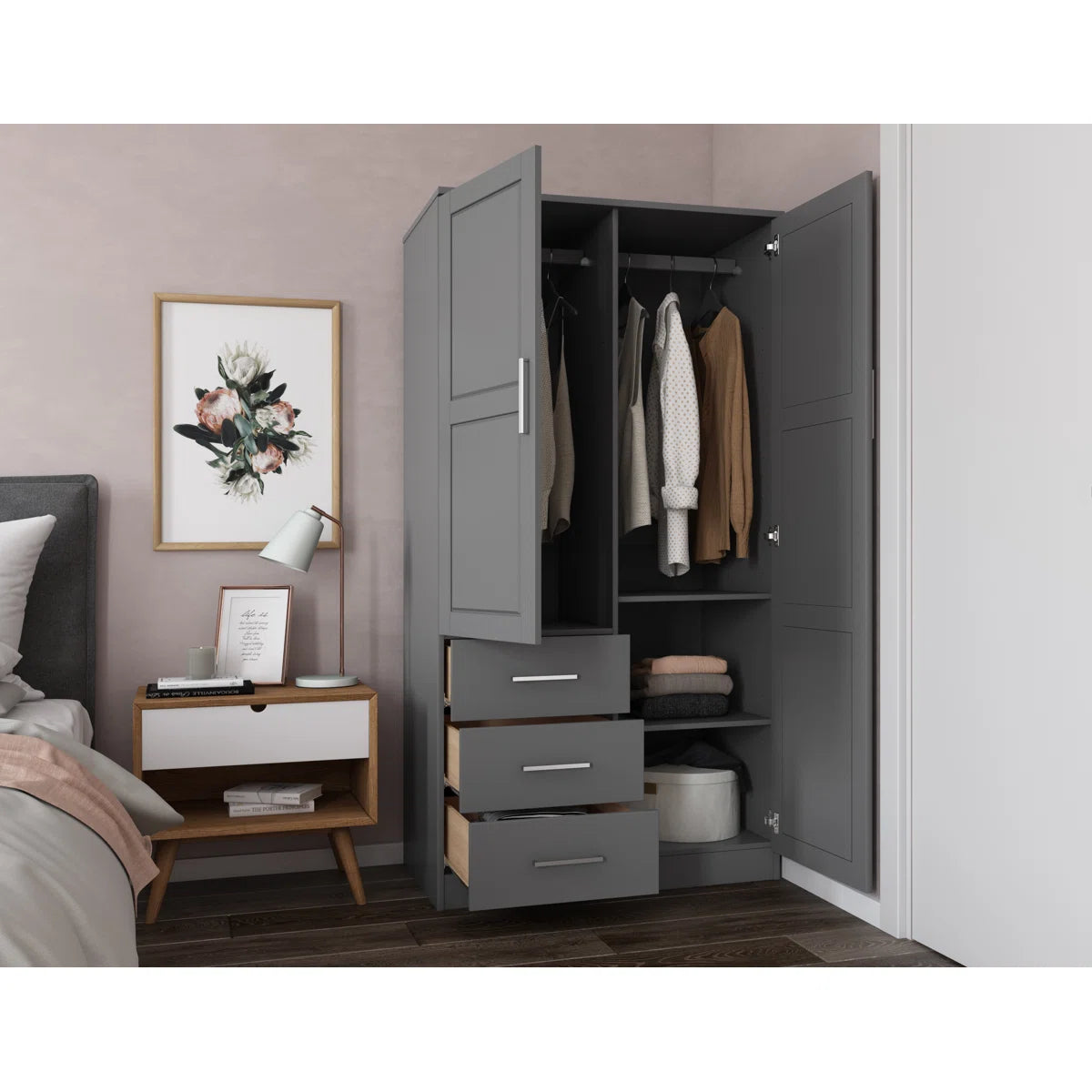 Modern Metro 100% Solid Wood 2-Door Wardrobe Armoire