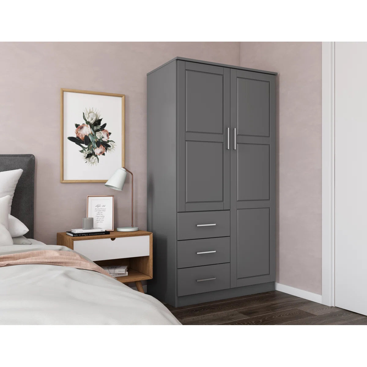 Modern Metro 100% Solid Wood 2-Door Wardrobe Armoire