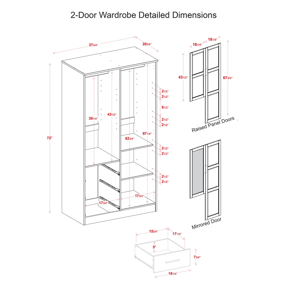 Modern Metro 100% Solid Wood 2-Door Wardrobe Armoire-OUCH CART | Wardrobe 