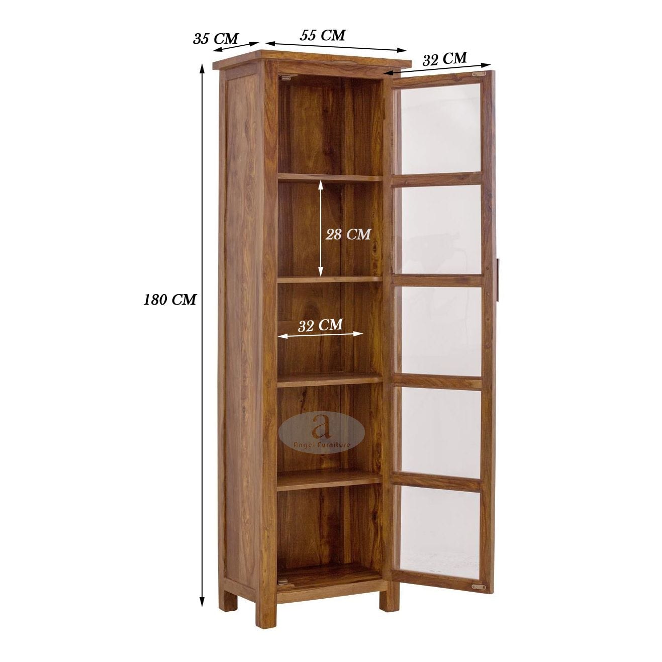 Sheesham Wood Single Door Crockery Cabinet Tall In Honey Finish