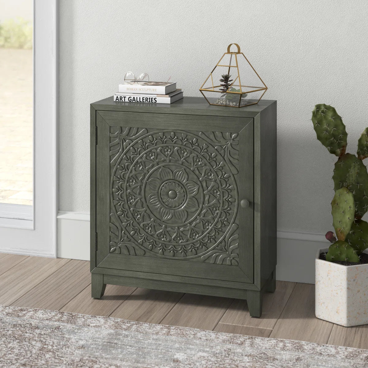 Dix Solid Wood Carved Detail Accent Cabinet - OUCHCART | Cabinet