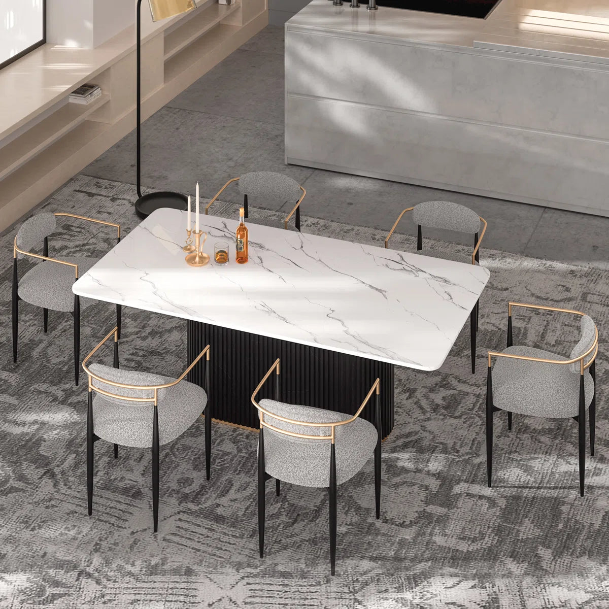 Ackley Amerson Modern Dining Set, Faux Marble Dining Table And Chair Set for 6-OUCH CART | Dining set