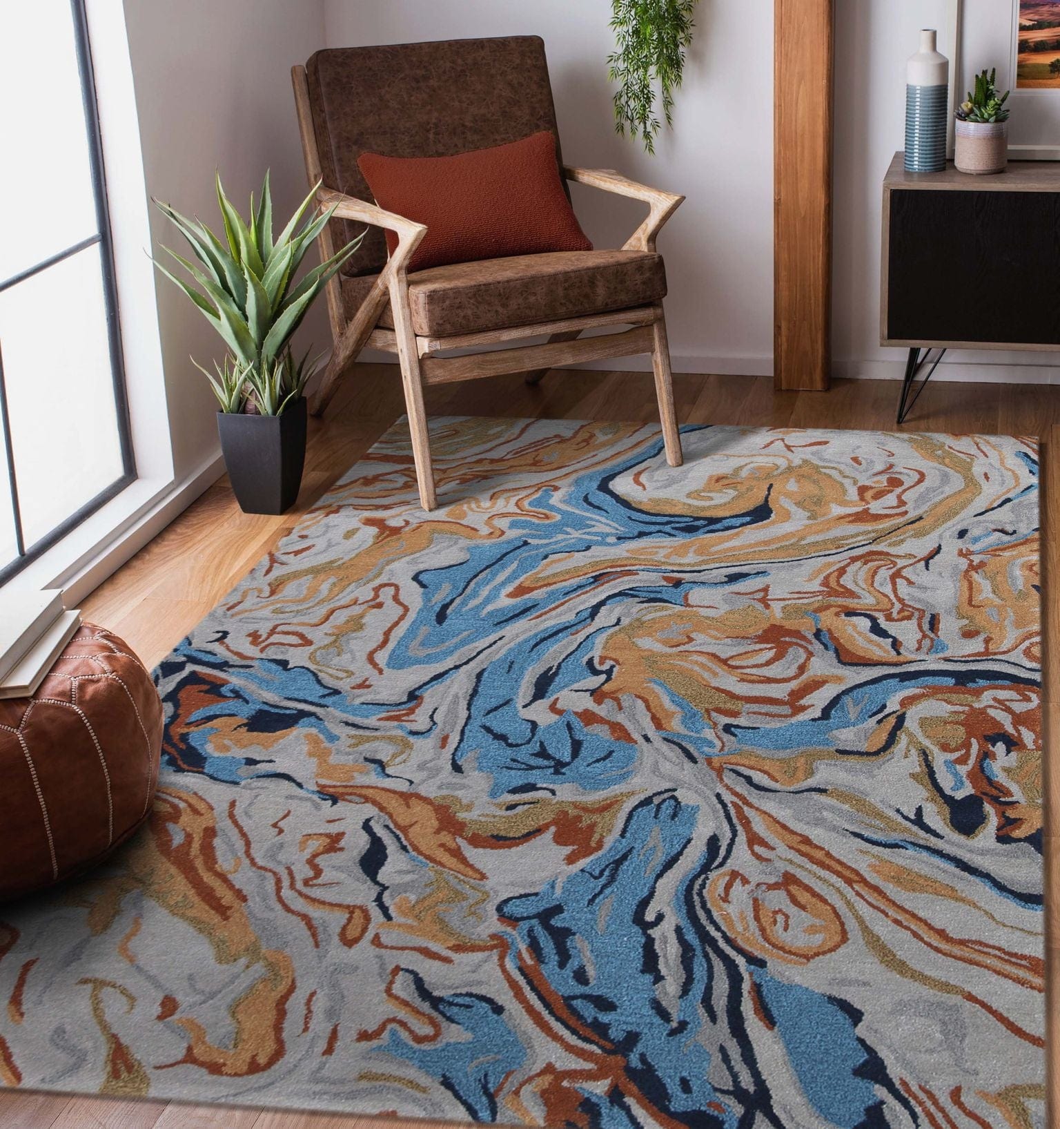 Orange Wool & Viscose Dream Scape 5x8 Feet  Hand-Tufted Carpet - Rug