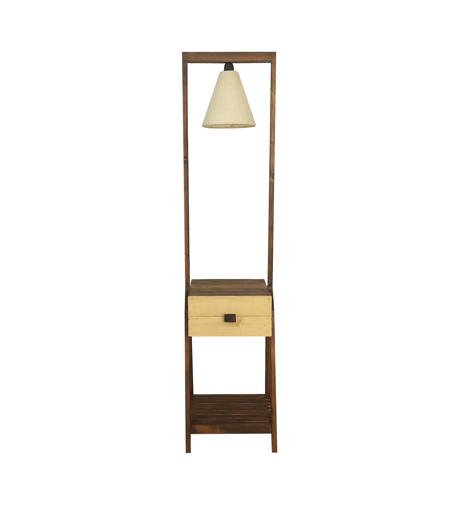 Gabrielle Wooden Floor Lamp with Brown Base and Jute Fabric Lampshade (BULB NOT INCLUDED)