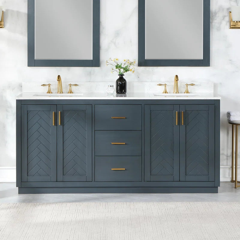 72 Inch Double Bathroom Vanity with Engineered Stone Top