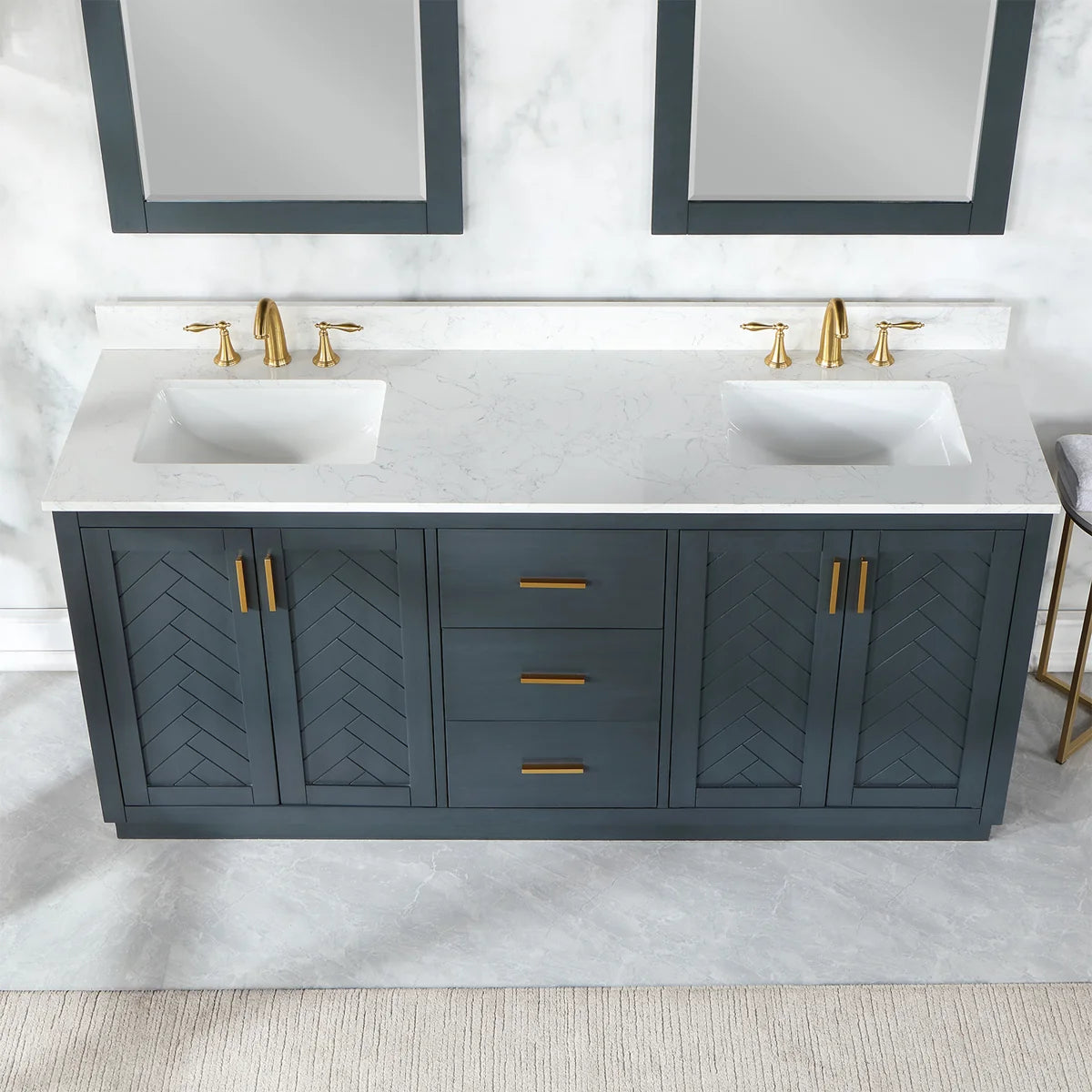 72 Inch Double Bathroom Vanity with Engineered Stone Top