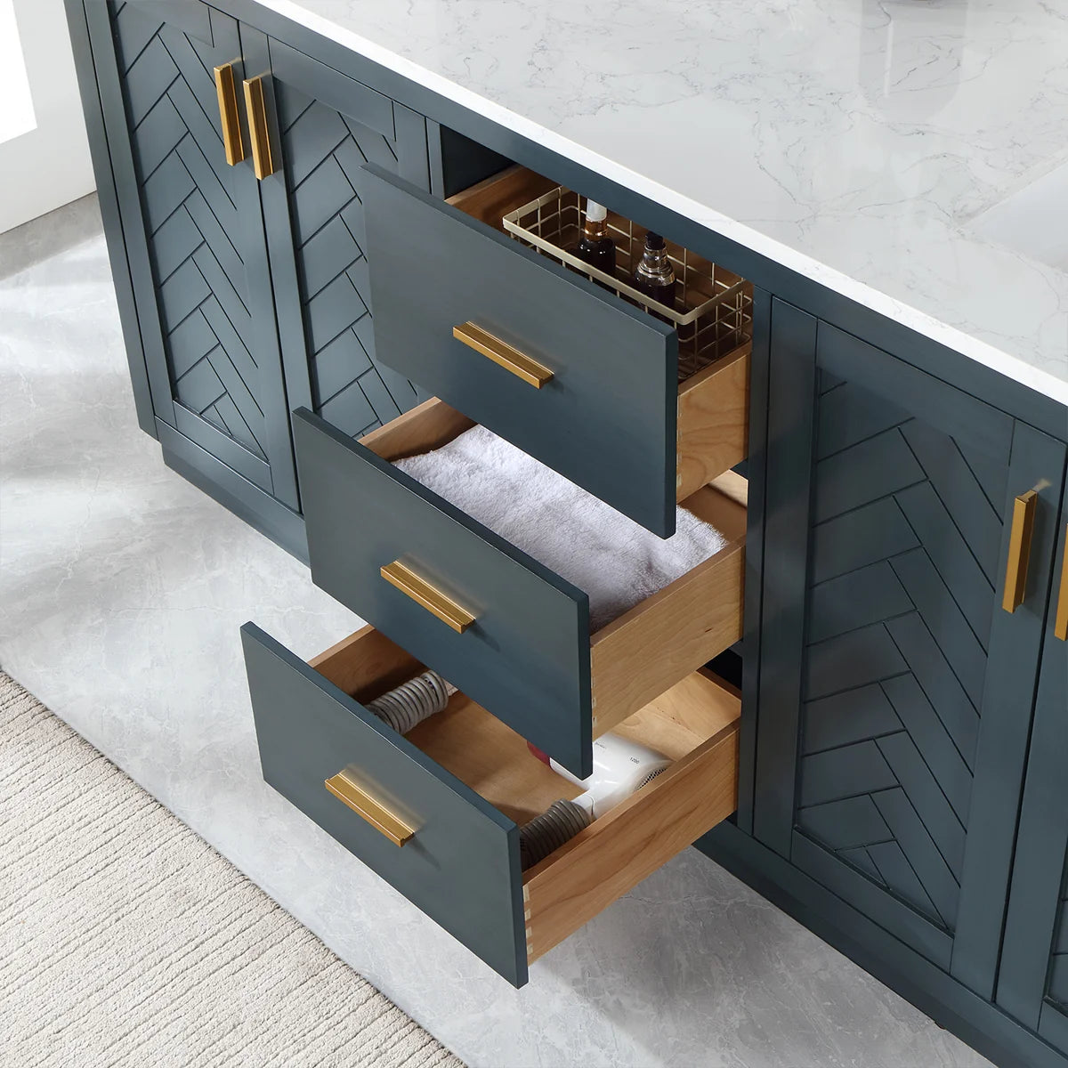 72 Inch Double Bathroom Vanity with Engineered Stone Top