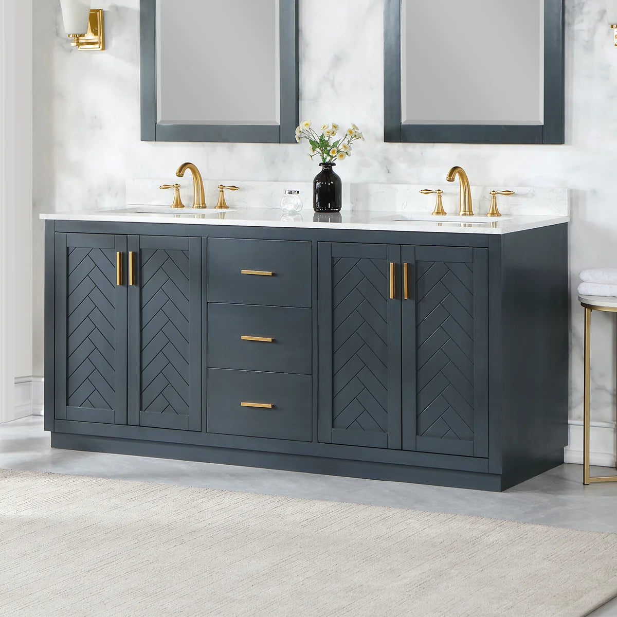 72 Inch Double Bathroom Vanity with Engineered Stone Top