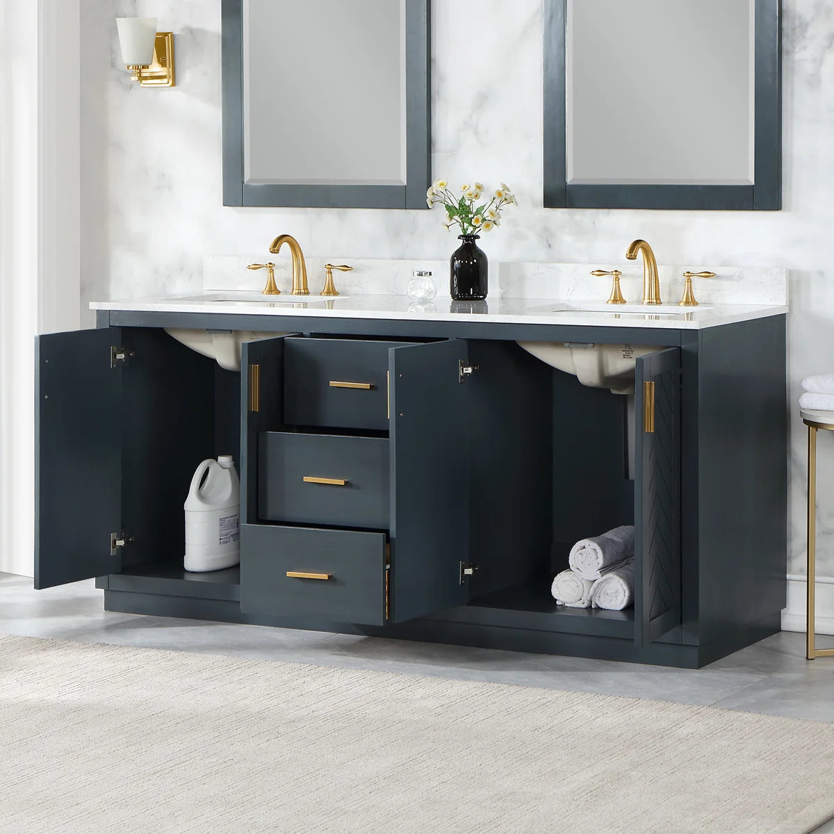72 Inch Double Bathroom Vanity with Engineered Stone Top