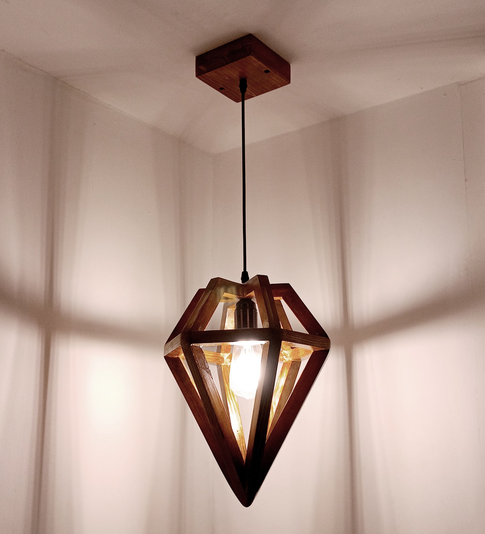 Gem Brown Wooden Single Hanging Lamp (BULB NOT INCLUDED)