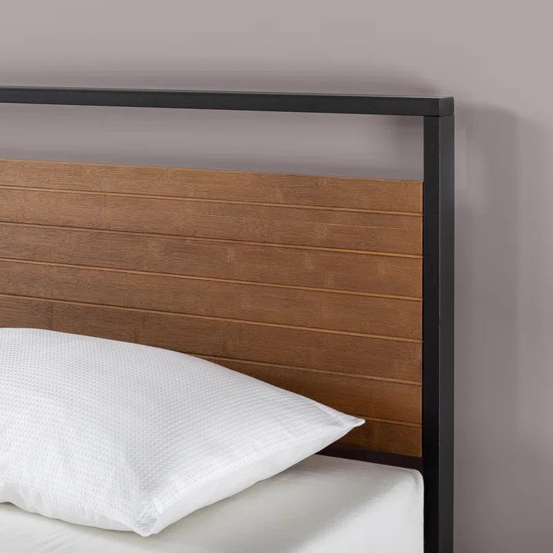 Gemma Solid Steel Bed Frame with Detailed Wood Headboard