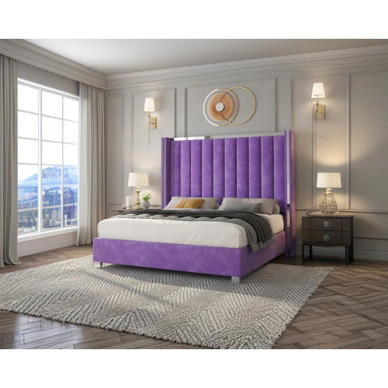 Gerasim Bed Frame with 58" Tall Headboard, Velvet Upholstered Platform Bed