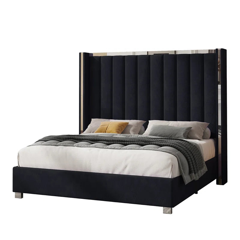 Gerasim Bed Frame with 58" Tall Headboard, Velvet Upholstered Platform Bed