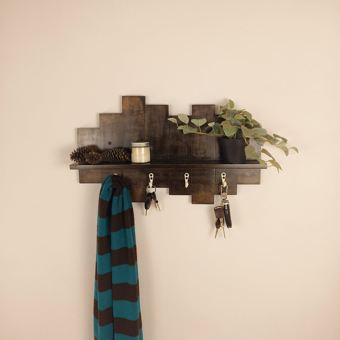 Glencroft Wooden Wall Shelf Organiser with Key Holders-OUCH CART | Wall hangings