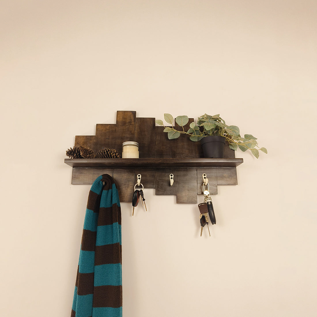 Glencroft Wooden Wall Shelf Organiser with Key Holders