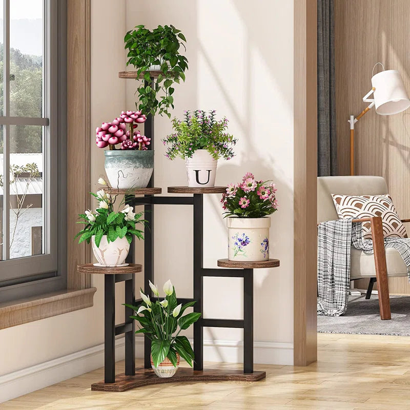 6-Tier Metal & Wood Indoor/Outdoor Plant Stand