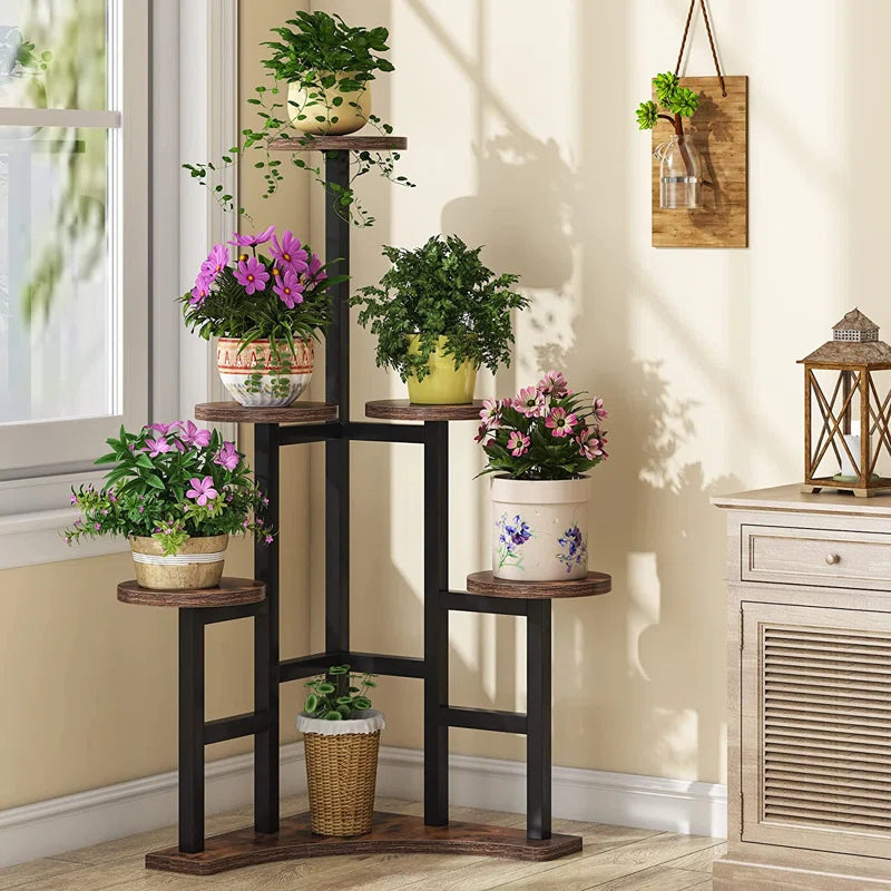6-Tier Metal & Wood Indoor/Outdoor Plant Stand