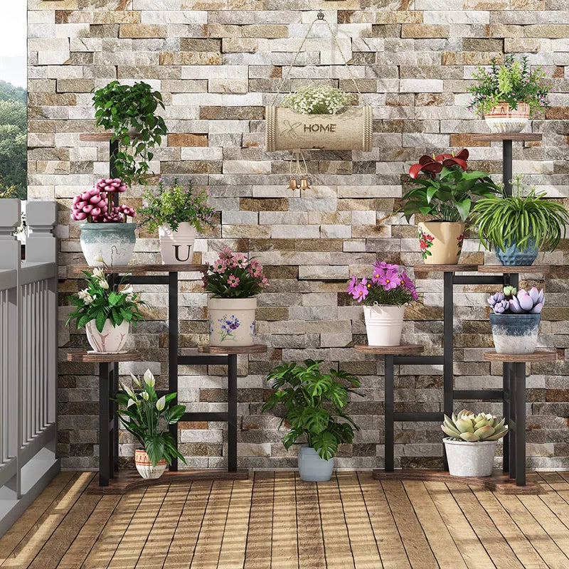 6-Tier Metal & Wood Indoor/Outdoor Plant Stand
