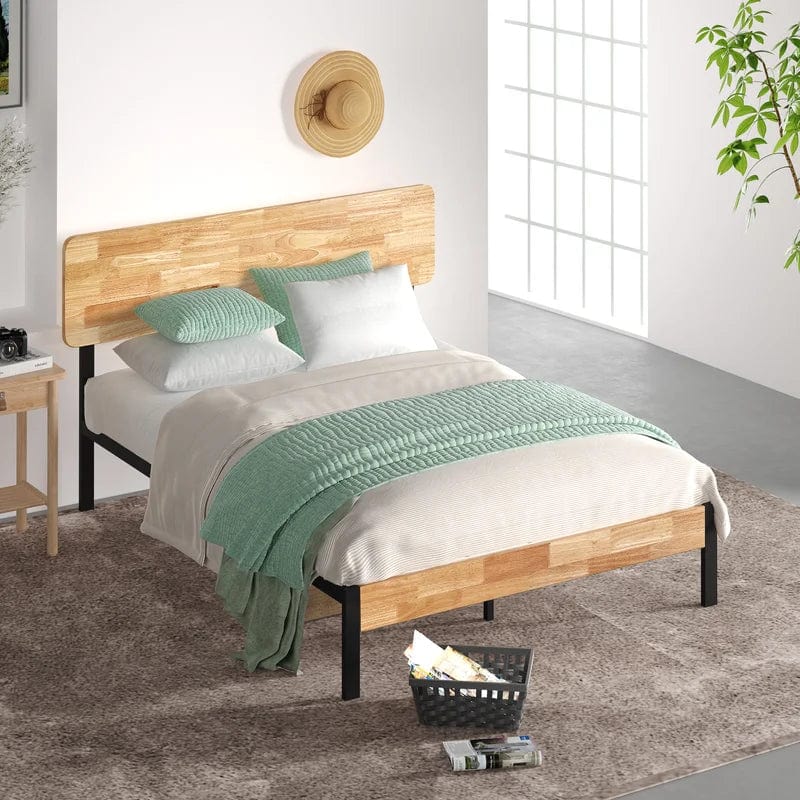 Graham Sleek Bed Frame with Solid Wood Headboard