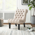Elegant Linen Tufted Slipper Chair with Solid Wood Legs
