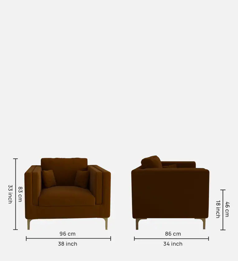 Velvet 1 Seater Sofa in Coffee Colour