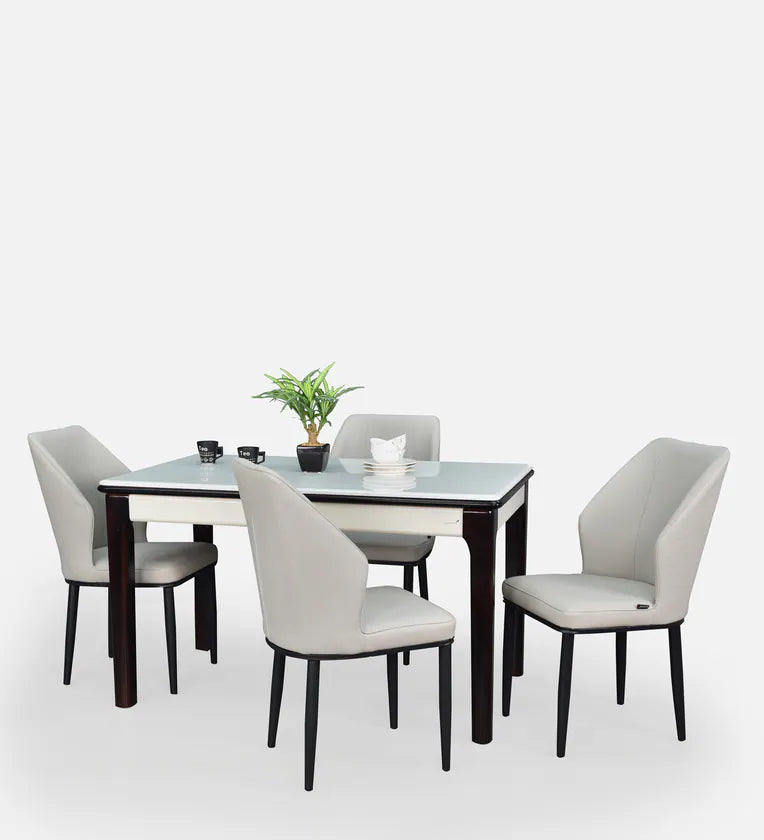 Marble 4 Seater Dining Set in White & Black Colour