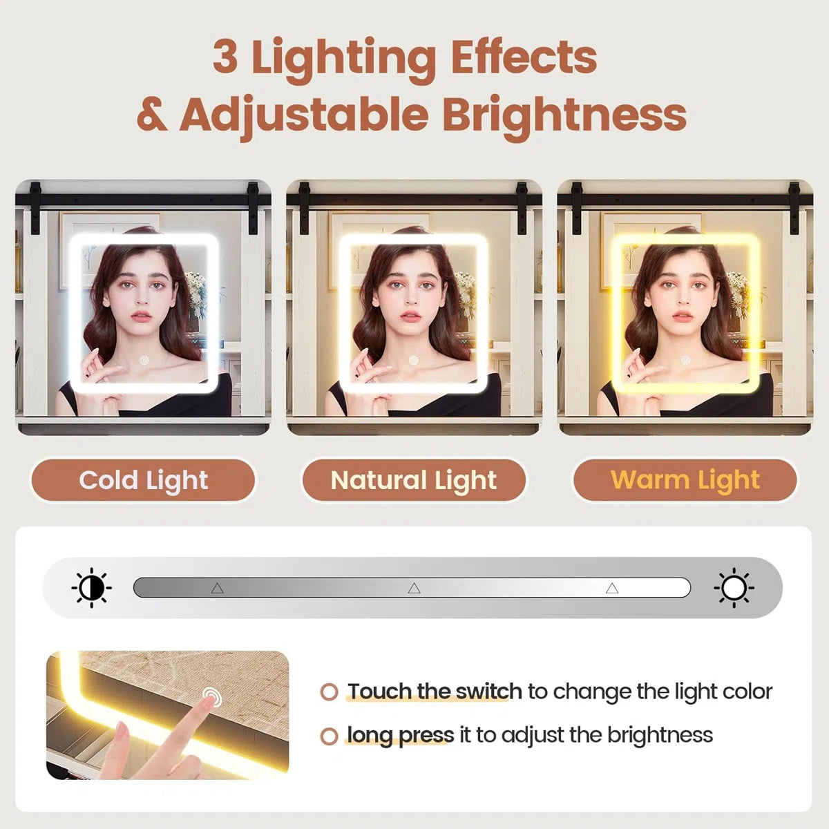 Hagler Modern Farmhouse Makeup Vanity Table with Sliding LED Mirror and 3-Mode LED Lighting